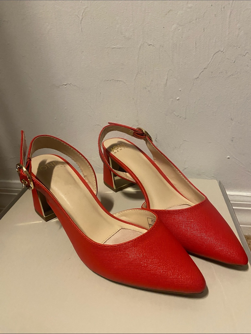 Hines New York Red Slingback Block Heel Pumps - Women's Fashion Shoe